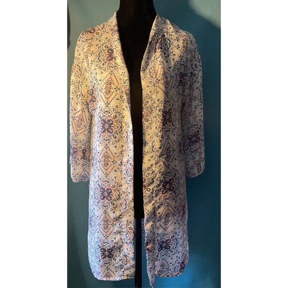 Wallflower Floral Sheer Cardigan Women Large 3/4 Sleeve Sheer Open Front Cottage - Picture 2 of 5